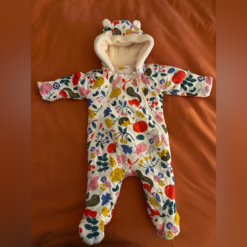 NWOT Baby Boden 3-6 mo. Sherpa lined all-in-one puffer.